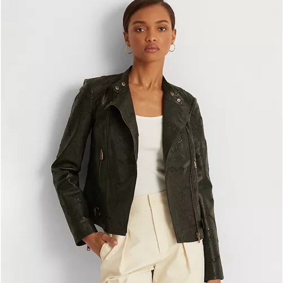 RALPH LAUREN TOOLED LEATHER MOTO JACKET SIZE 10 NWT - Picture 2 of 16